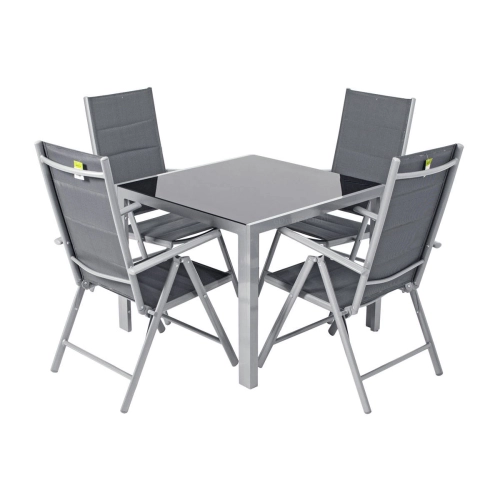 Meble ogrodowe aluminiowe WENECJA Stół 90cm  i 4 krzesła - Srebrne