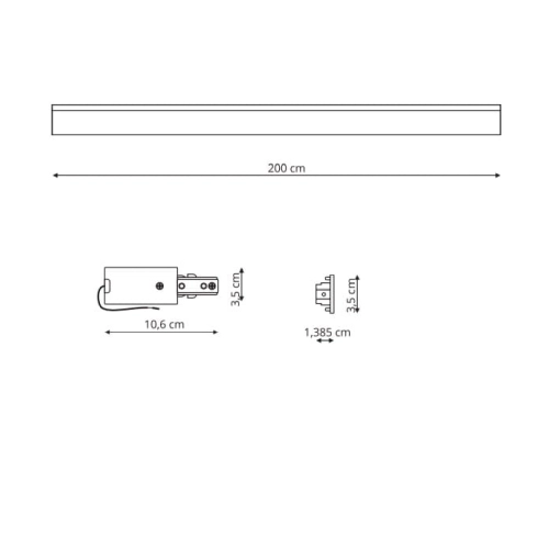 Szyna do systemu szynowego 1F czarna 2m zasilanie końcowe + zaślepka Light Prestige