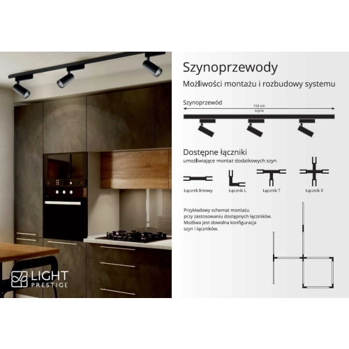 Szyna do systemu szynowego 3F 2m czarny Light Prestige